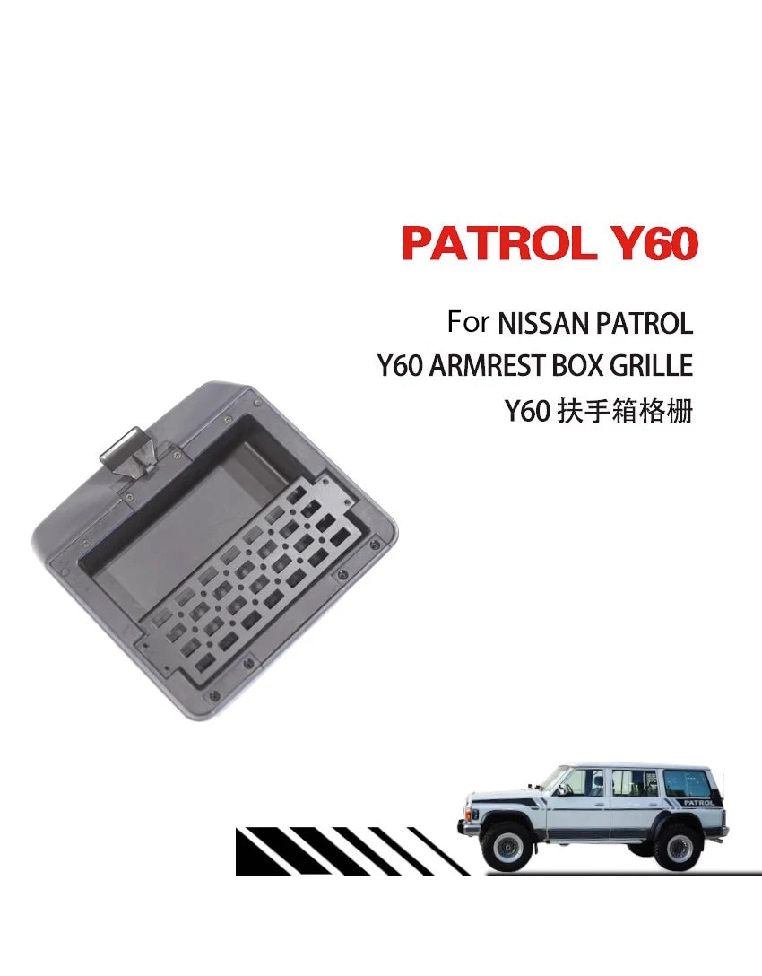 For 87-04 Nissan Safari Y60, storage grille compartment at the bottom of the armrest lid. For Nissan Patrol Y60 accessories.