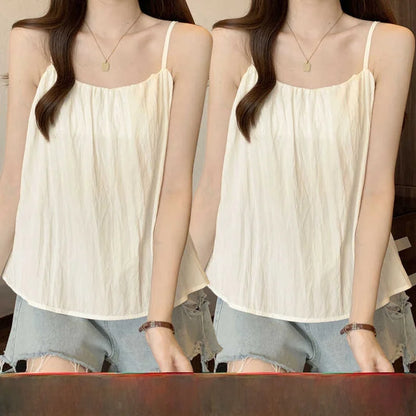 Loose Cotton Linen Tank Top Sleeveless Base Layer Outerwear Summer New Style Slimming Vest Big Size Belly Folded Commute Style