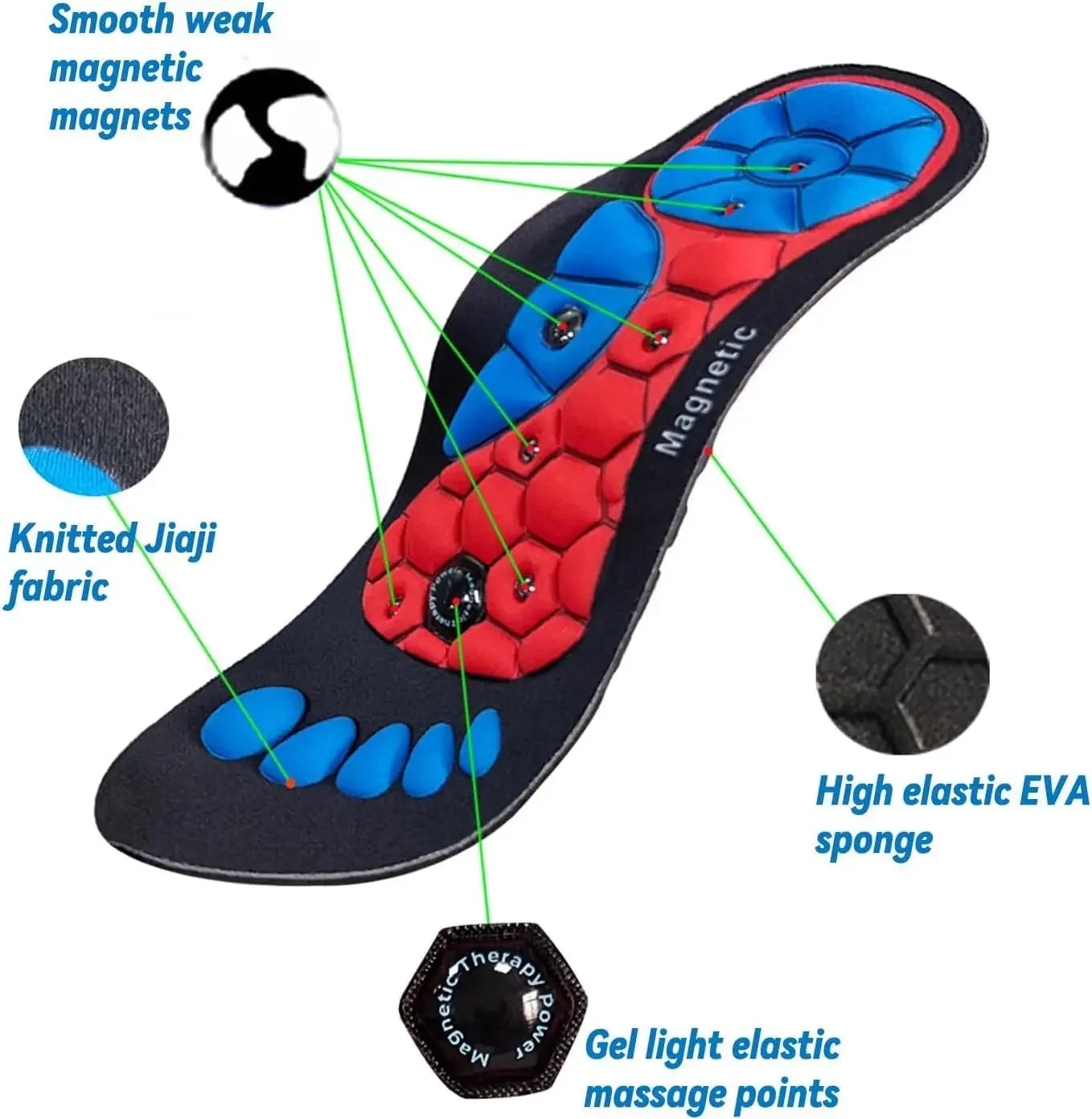 1 Pair Magnetic Therapy Foot Acupressure Insole Arch Support Health Massage Shoes Soles Reflexology Anti-fatigue Comfort Inserts