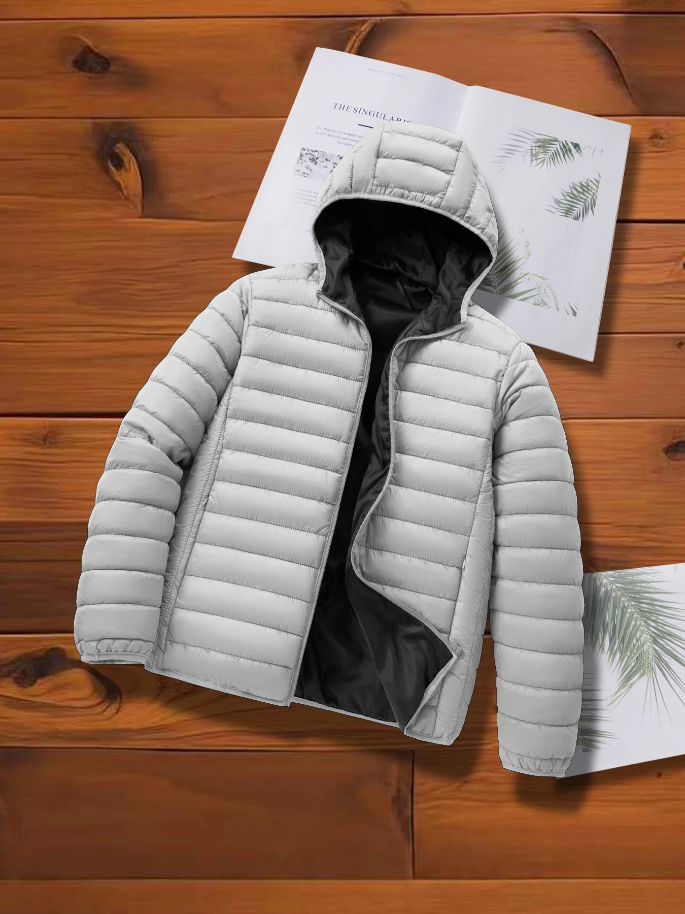 Men's Autumn and Winter Casual Cotton Jacket with Hood, Lightweight Ribbed Jacket Suitable for Outdoor Sports, Leisure and Warmth