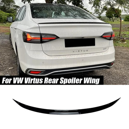 For VW Volkswagen Virtus Accessories 2020+ Car Rear Wing Trunk Tail Spoiler Lip Rubber Black Soft Plastic Gloss Black