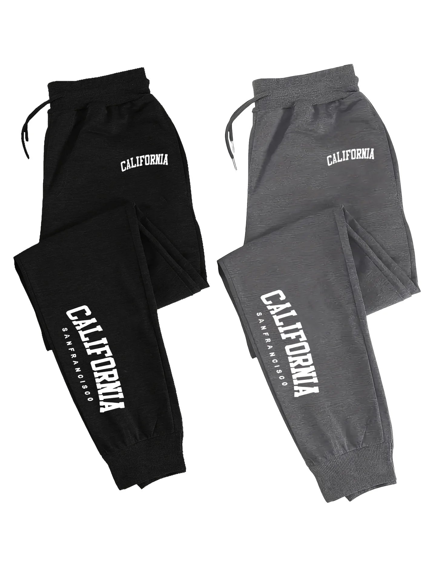 2 Pack Men's Print Polyester Joggers, Drawstring Waist, Wrinkle-Resistant, Breathable, Slim-Fit, Cuffed Hem, Ideal for S