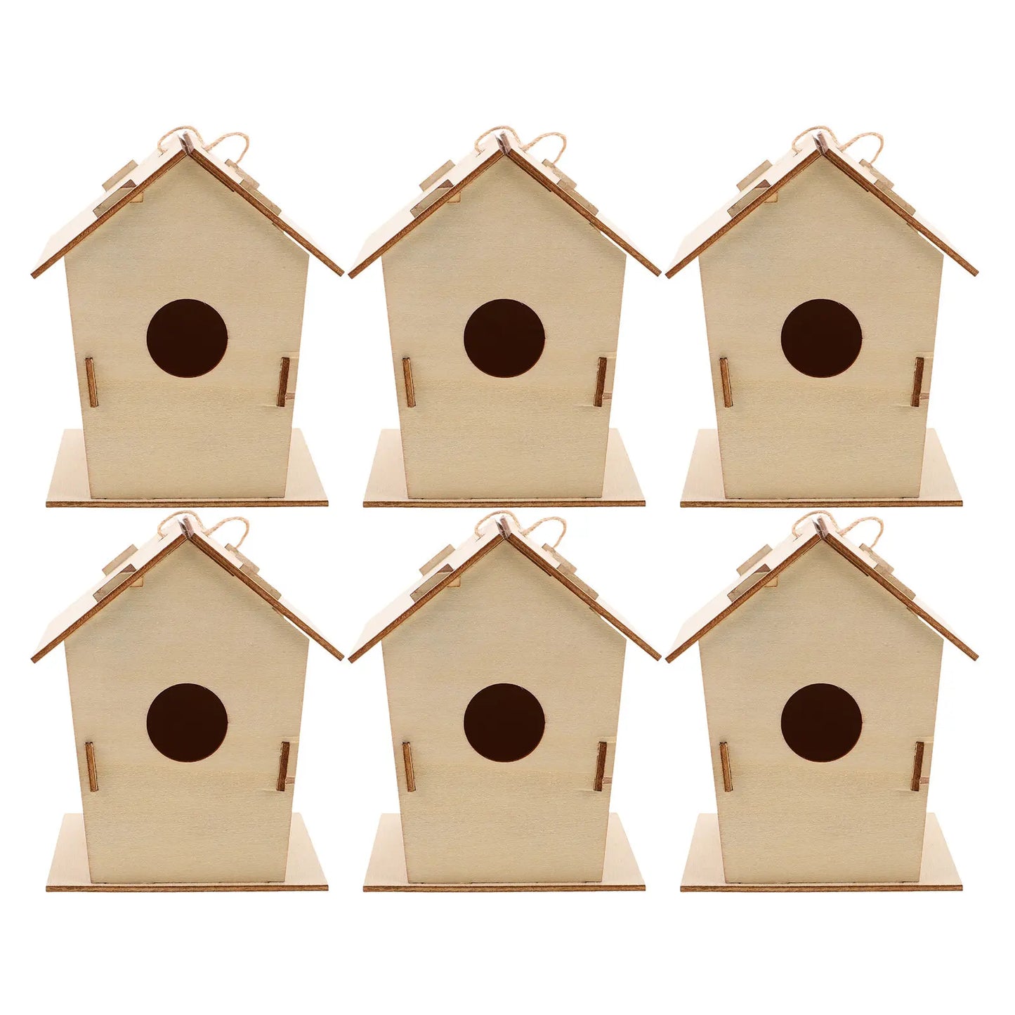 6Pcs DIY Wooden Birdhouse Painting Craft for Kids Outdoor Hanging Unpainted Wood Bird Houses to Paint Birdhouse Kit for Kids