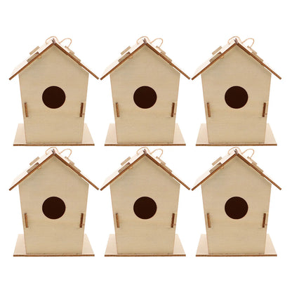 6Pcs DIY Wooden Birdhouse Painting Craft for Kids Outdoor Hanging Unpainted Wood Bird Houses to Paint Birdhouse Kit for Kids