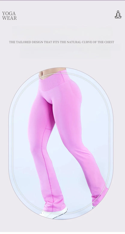 Seamless Flares Women Gym Fashion Yoga High Elastic Flared Pants Waist Cross Seamless Sports Leggings Fitness Wide-leg Trousers