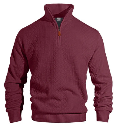 Men's Half Zip Knit Pullover Stand Collar Textured Sweatshirt Casual Top 2026