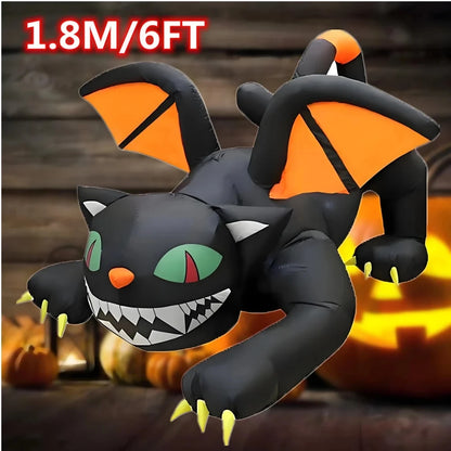 Halloween Inflatable 1.8m Black Cat Toy Shakes Head Ghost LED Lights Indoor Outdoor Yard Airblown Decoration Fun Party Display