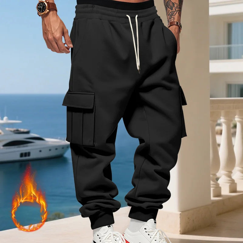 Cross-border autumn and winter heavy-duty velvet men's casual pants American loose sports multi-pocket tooling sweatpants men