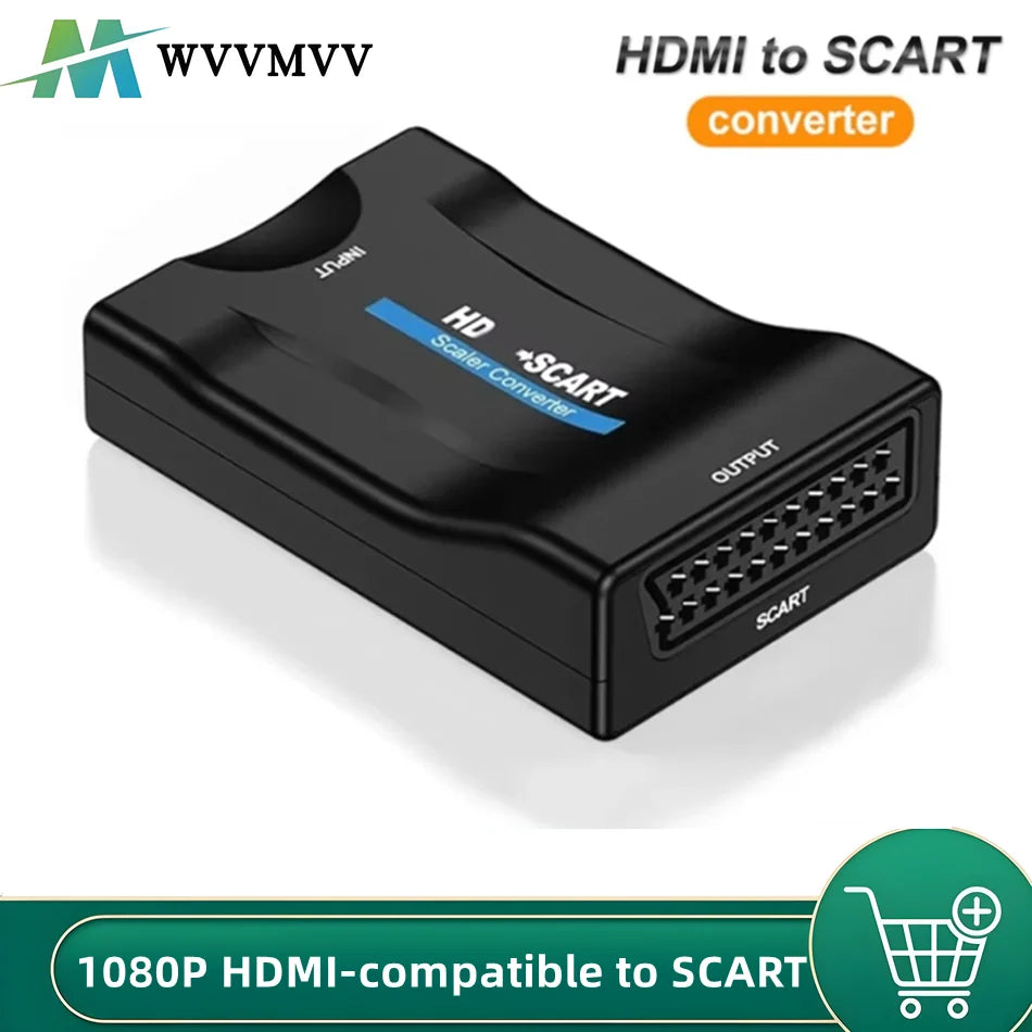 HDMI-compatible to SCART Video Audio Converter With Power Adapter For HDTV Sky Box DVD Television Signal 1080P Upscale Converter