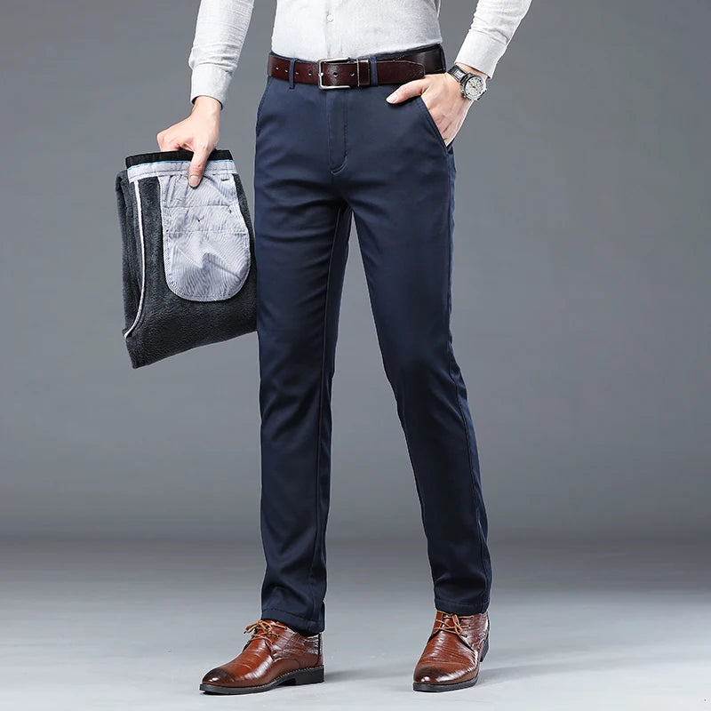 Autumn Winter Clothing Warm Fleece Men's Suit Pants Cotton Business Thick Work Korea Casual Flocking Trousers Male Oversized 40
