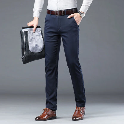 Autumn Winter Clothing Warm Fleece Men's Suit Pants Cotton Business Thick Work Korea Casual Flocking Trousers Male Oversized 40