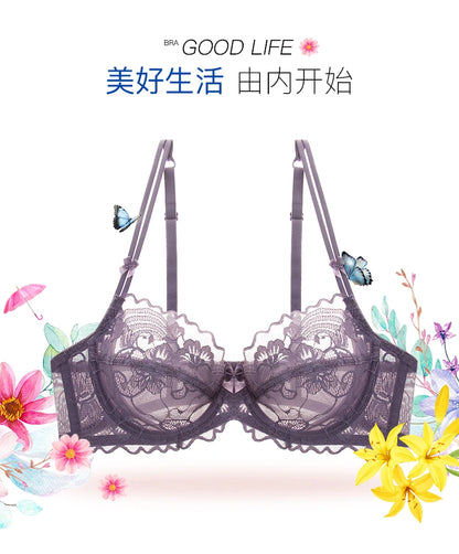 Delicate French Lace Bra Set, Sheer Minimiser Underwire for Lift, Elegant & Breathable Lingerie Large Bust MOYISU Sexy Panty Set