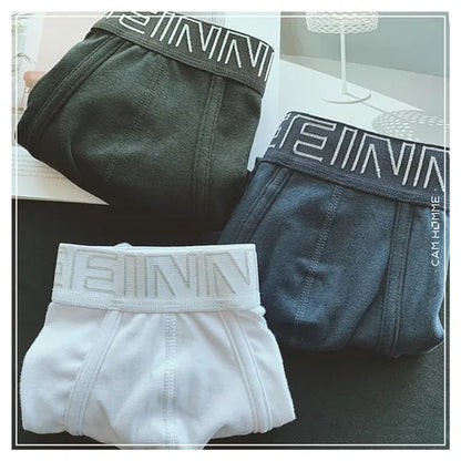 3pcs/lot Men's underwear made of pure cotton, Japanese style, simple white flat corner pants,with waistband and buttocks raised,