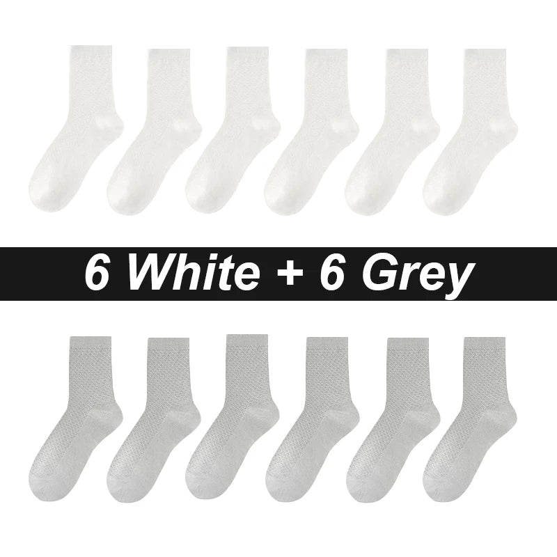 12Pairs Bamboo Fiber Socks Men Casual Business Mesh Breatheable Anti-Bacterial Comfortable High Quality Sock Male Size EU38-45