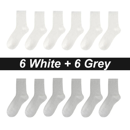 12Pairs Bamboo Fiber Socks Men Casual Business Mesh Breatheable Anti-Bacterial Comfortable High Quality Sock Male Size EU38-45