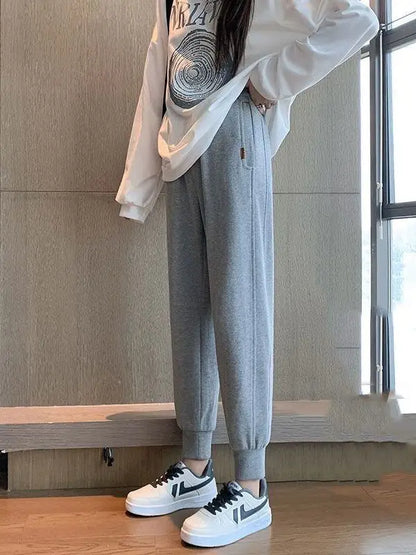 plus Size Women's Slimming Fleece Lined Cuffed Thickened Warm Sports Pants Commute Style Korean Fashion Winter Collection