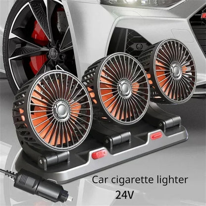 5V 12V 24V Car Cooling Fan 360° Adjustable Dual Head Air Fan USB 2Speeds Automotive Electric Fan For Dashboard RV Truck