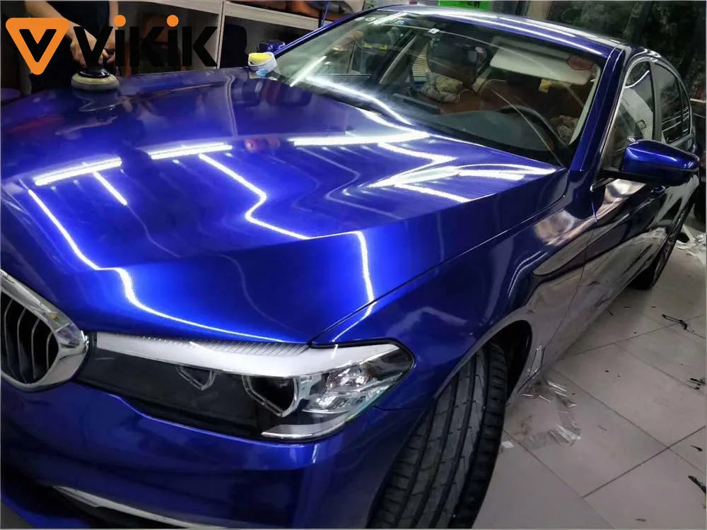 Ultra Glossy Blue Metallic Vinyl Wrap Film Roll with Air Release Self Adhesive Car Motorcycle DIY Decal Sticker