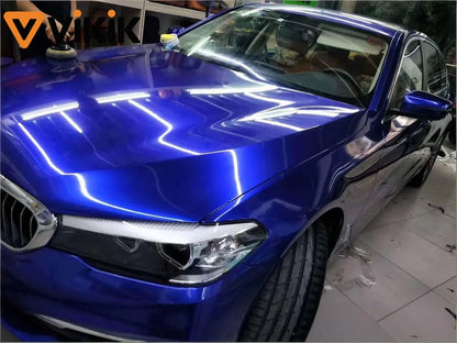 Ultra Glossy Blue Metallic Vinyl Wrap Film Roll with Air Release Self Adhesive Car Motorcycle DIY Decal Sticker