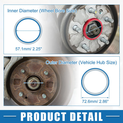 UXCELL 4pcs OD 72.6mm 73.1mm to ID 57.1mm 60.1mm 67.1mm 65.1mm Car Tire Centering Hub Centric Rings Wheel Bore Center Red