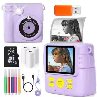 1080P HD Video Camera Portable Instant Print Camera for Kids with 3 Rolls Photo Paper and 32GB Card Perfect Toy Toddlers