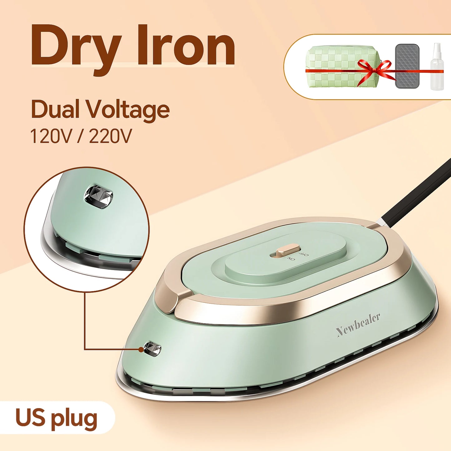 Mini Handheld Travel Iron 120V/220V Lightweight Dry Iron 30S Heat Press Machine Non-steam Clothes Irons For Home and Travel