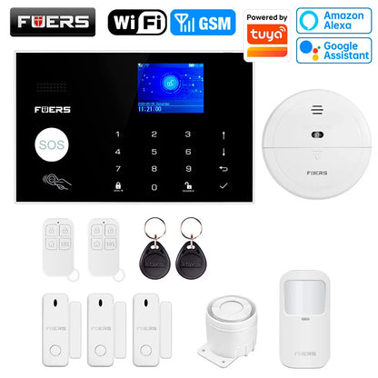 FUERS WIFI GSM Alarm System Wireless Home Burglar Security Alarm System works with Tuya Smart APP Control Motion Detector Sensor