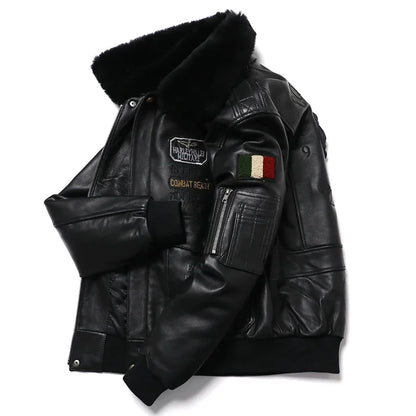 New Wool Collar Indian Embroidery Sheepskin Coat Genuine Leather Jacket Men's  Air Force Cloth Flight Jackets Clothes