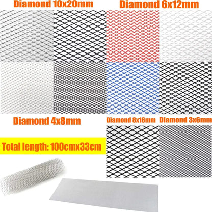 100x33cm Car bumper grille Aluminum Alloy Rhombic Grille Mesh Sheet Car grid ventilation grille for Bumper Car Accessories