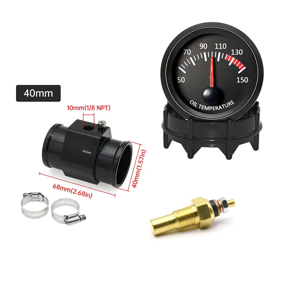 52MM Water Temperature / Oil Temp 12V Car Gauge + 26MM-40MM Adapter With Temp Sensor Collocation Car Accessories For All Vehicle