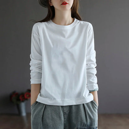 Retro Star Moon Pure Cotton Long Sleeve Pink Anti-Aging T-Shirt Women Loose Fashionable Spring Autumn Ladies Base Shirt Top