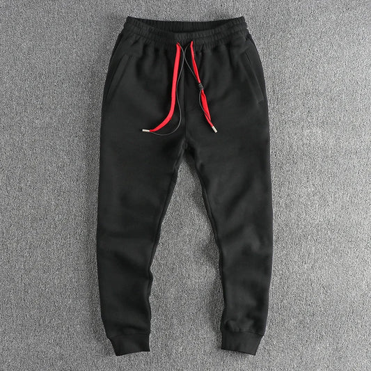 Autumn Winter New American Retro Thickened Velvet Sweatpants Men's Simple Washed Heavyweight Drawstring Sports Ankle-tied Pants