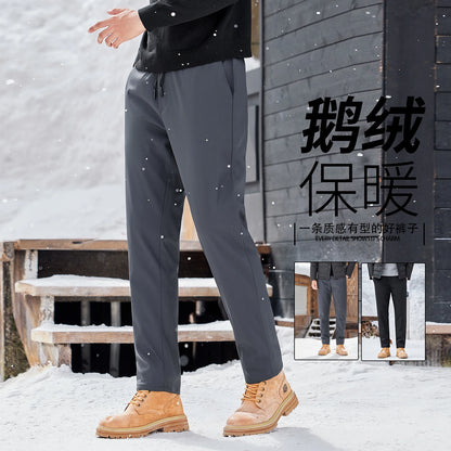 90% Goose Down Warm Pants Hot Sale 2025 Men Winter Thick Straight Trousers High Elastic Waist Down Thermal Pants