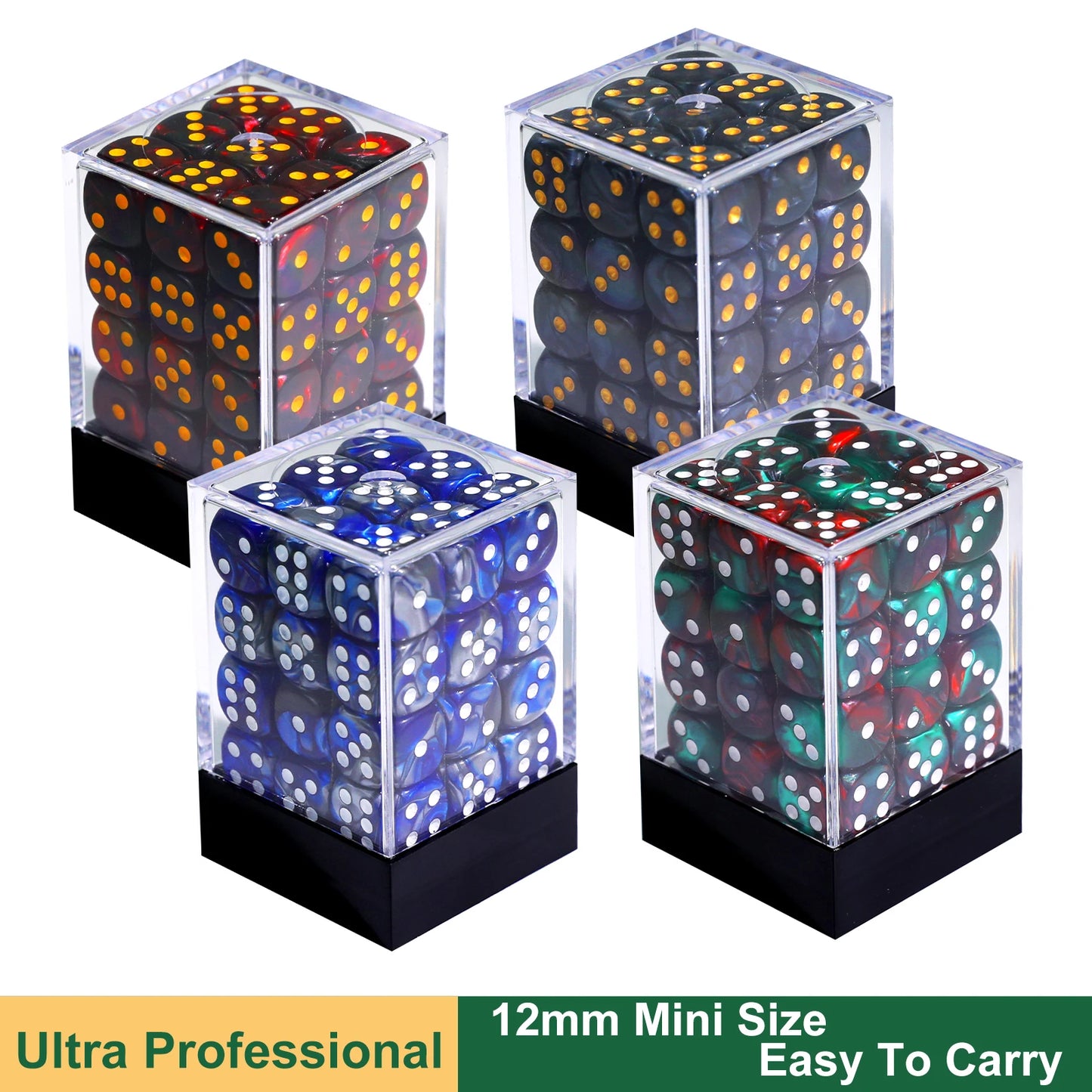 36Pcs 12mm D6 Double Color Glitter Dice for RPG Board Games Tabletop DND Accessories Family Board Games Gift with Storage Box