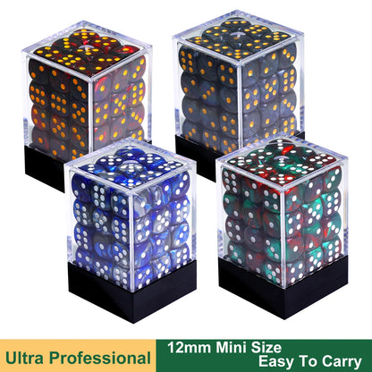 36Pcs 12mm D6 Double Color Glitter Dice for RPG Board Games Tabletop DND Accessories Family Board Games Gift with Storage Box
