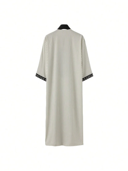 Traditional Middle Eastern Style Muslim Men's Long Robe Retro Embroidered Casual Daily Eid Al Fitr Robe