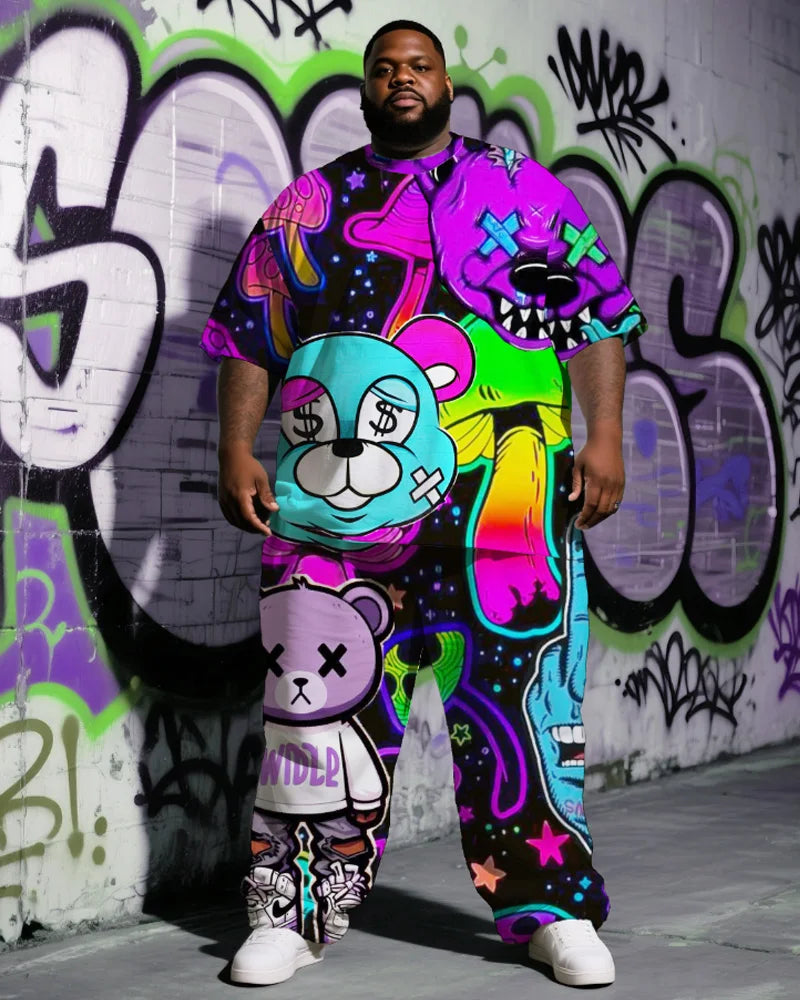 S-9XL Men's Plus Size Hip Hop Short Sleeve T-Shirt and Pants Two-Piece Set