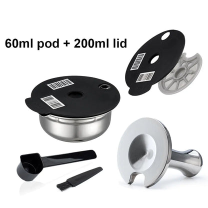 Stainless Steel Reusable Tassimo Coffee Pod Refillable Coffee Capsule for Bosch Tassimo Maker 60 180 200 220ML Silicone Lid
