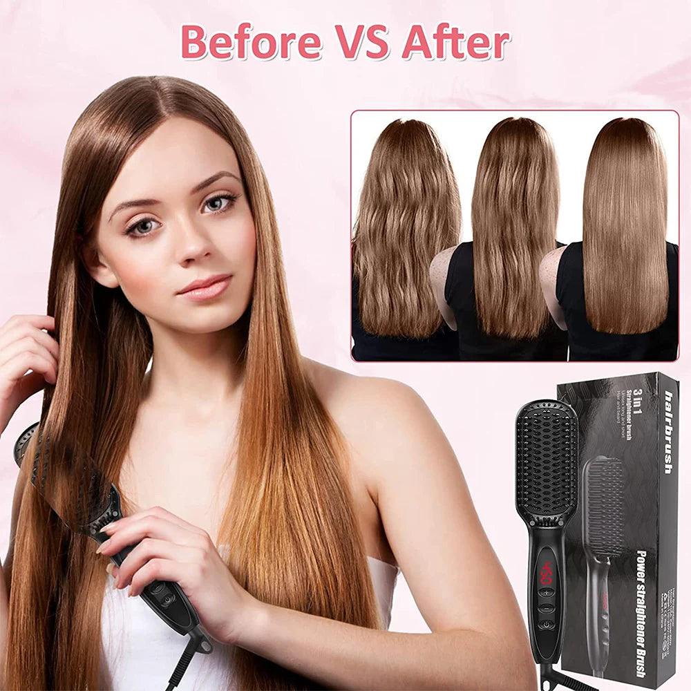Hair Straightener Brush Comb Electric Hair Brushes Hot Comb Straightener For Hair Anti-scalding Ceramic Beard Straightener Brush