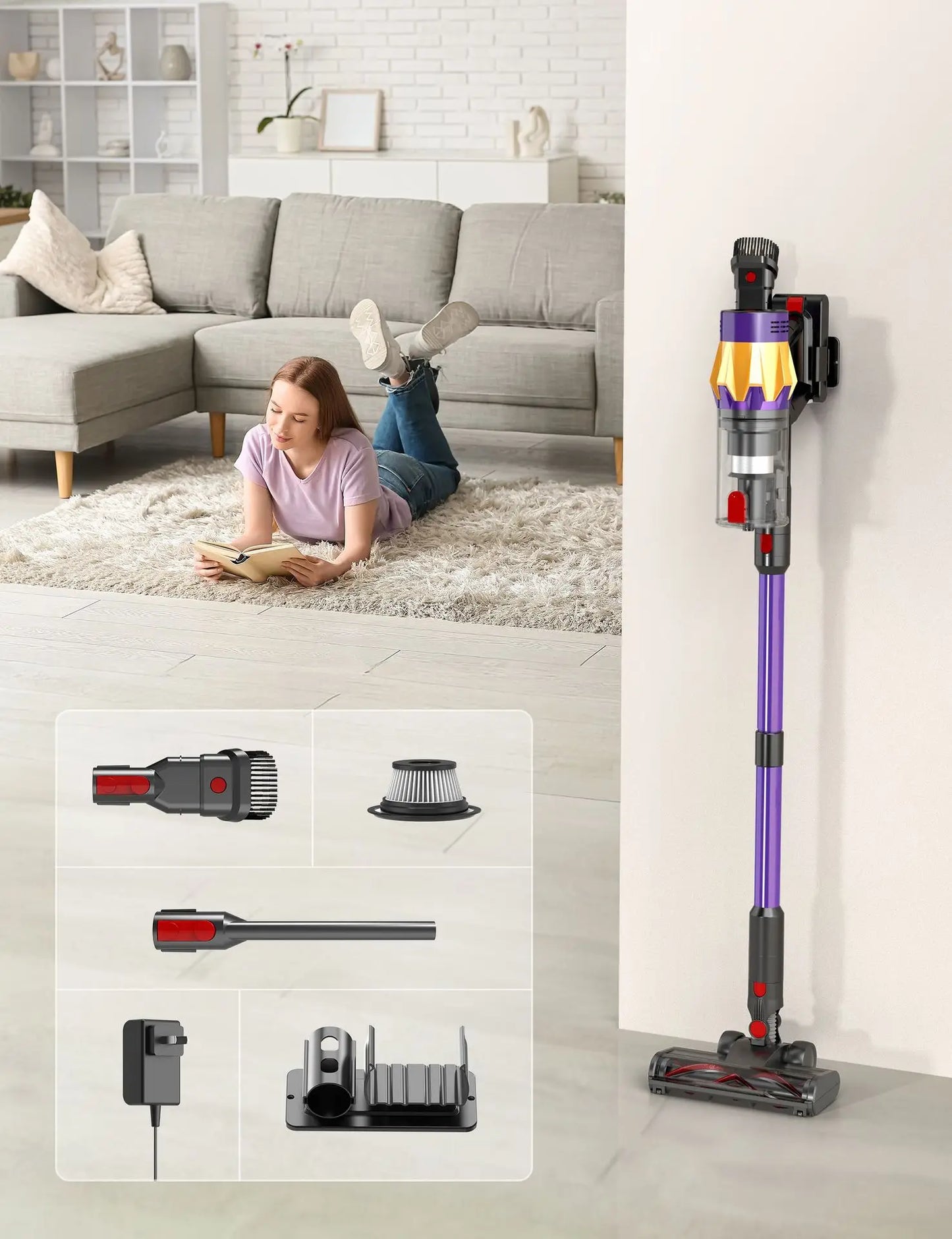 V18 Cordless Vacuum Cleaner 550W 35000PA - Powerful Brushless Motor, Household Vacuum Cleaner Pet Brush Large Suction
