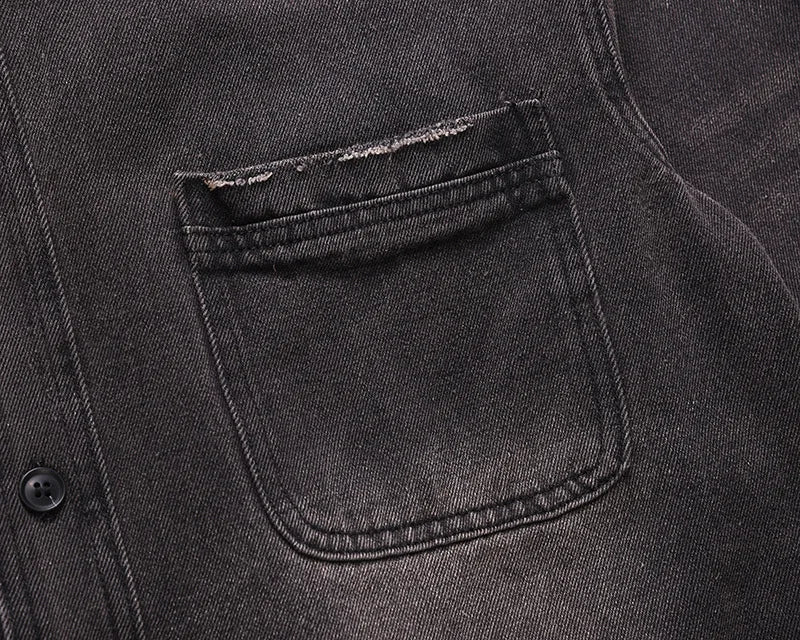 Men's High Street Ripped Jeans Jacket Fashion Streetwear Washed Vintage Loose Fit Y2K Distressed Denim Trucker Coat Outerwear