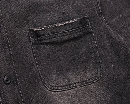Men's High Street Ripped Jeans Jacket Fashion Streetwear Washed Vintage Loose Fit Y2K Distressed Denim Trucker Coat Outerwear