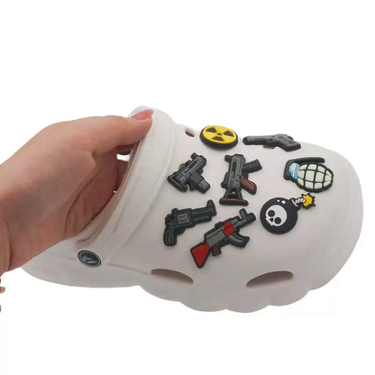 13-100pcs Skull Gun Mushroom Cool Shoe Buckle Sandal DIY Accessories PVC Shoes Charms Clogs Pins Decor Unisex Kids Party Gift