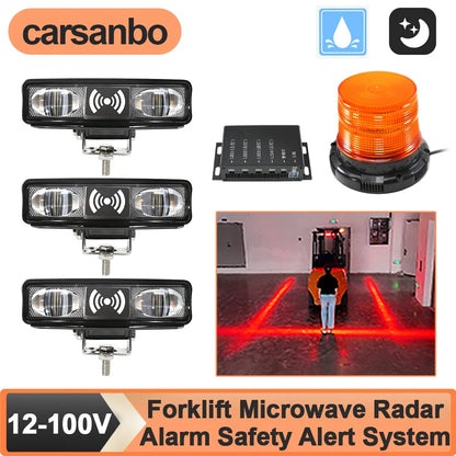 Carsanbo Forklift Area Radar Security Alert System with 3pcs Radar Warning Lights 1pcs Voice Flashing Alarm Light Magnetic Base