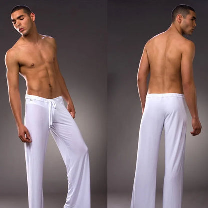 Men's Ice Silk Casual Pants Summer Drawstring Loose Fit Breathable Yoga Trousers Men's Lightweight Lounge Wide Leg Pants