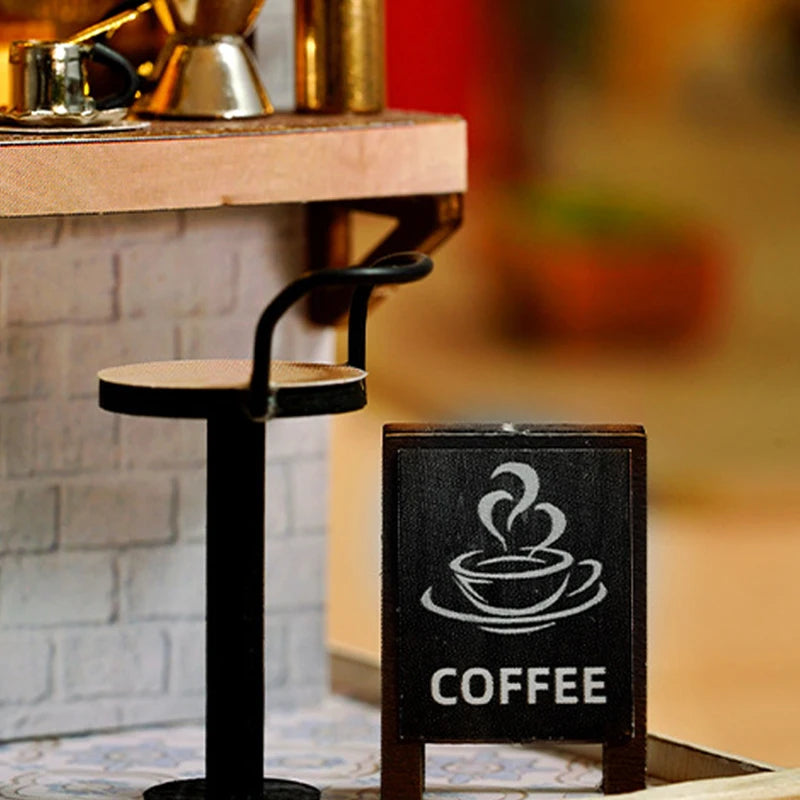 Coffee Shop Mini Doll House DIY Small House Kit 3D Puzzle Assembly Building Model Toys Home Bedroom Decoration With Furniture