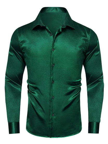 Hi-Tie Stain Mens Shirts Casual Long Sleeve Dress Shirt Blouse for Male Wedding Gift Party Teal Pink Red White Grey 15 COLORS
