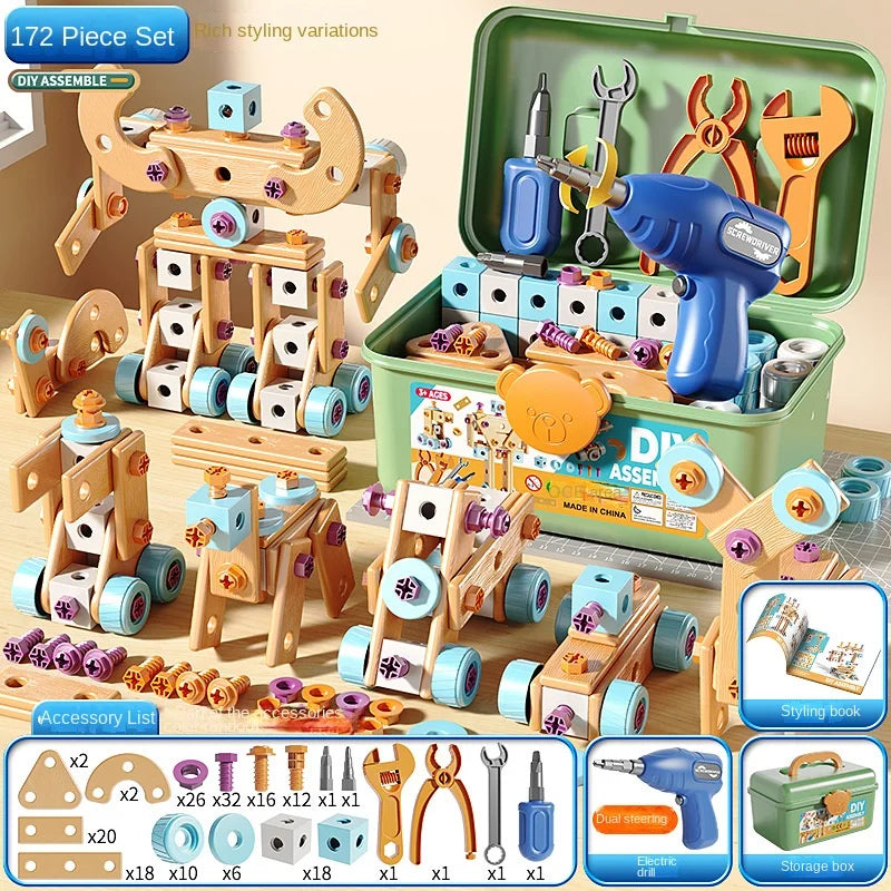 Educational DIY Nut Hand Disassembly Assembly Puzzle Simulated Screwing Toolbox for Kids Shape Insert Blocks Toy for Boys