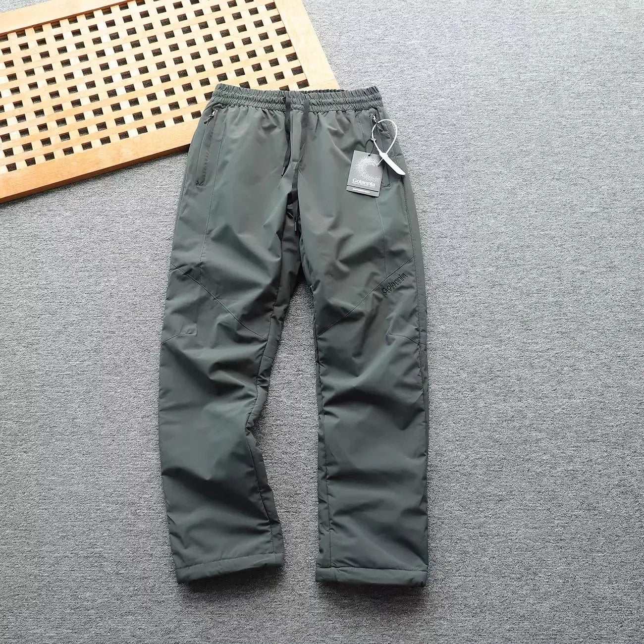 Men's Winter Outdoor Thickened Fleece Lined Windproof Water Resistant Double Layer Cotton Pants Straight Leg Casual Trousers