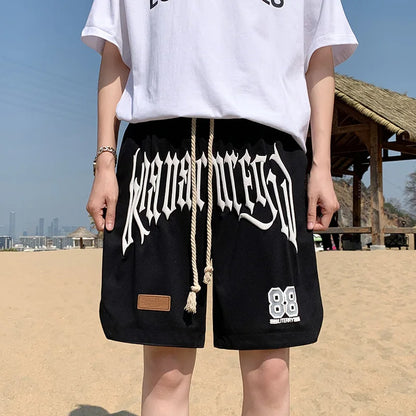 2026 Letter Foam Printed Shorts Men Loose Fit Summer Streetwear Running Sports Short Pants Men Women Hip Hop Half Wide Leg Pants